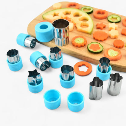 Gemüseschneider Set aus Edelstahl und Kunststoff, ideal für kreative Formen, blau.