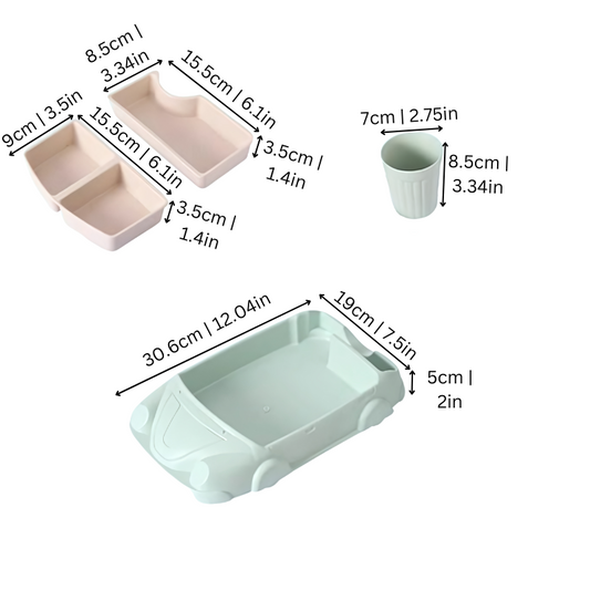 Auto-Organizer-Set aus Kunststoff, mintgrün, rosa, mit Becher, ideal für Autoaufbewahrung.