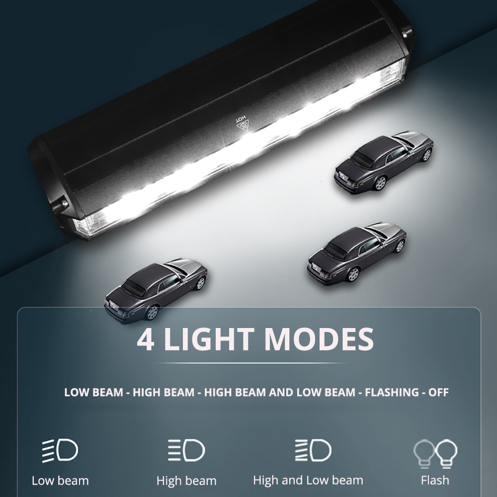 LED-Lichtleiste schwarz, 4 Modi, Autozubehör, energiesparend, vielseitig einsetzbar.