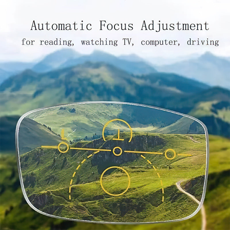 Automatische Fokus-Einstellbrille für Lesen, Fernsehen, Computer, Fahren, Landschaftshintergrund.