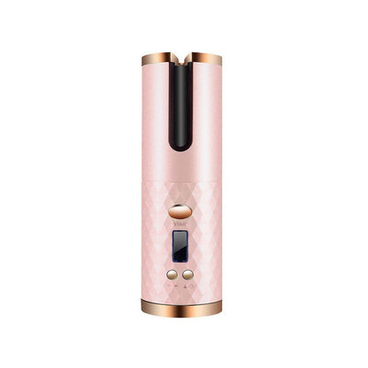 Rosa kabelloser automatischer Lockenstab mit LCD-Display, tragbar, keramisch, für Frauen.