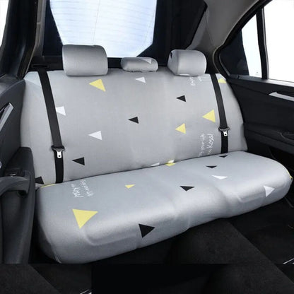 Grauer Autositzbezug mit gelben und weißen Dreiecken, Rückbank, waschbar, Polyester.