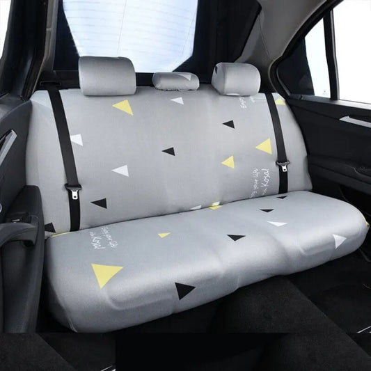 Grauer Autositzbezug mit gelben und weißen Dreiecken, Rückbank, waschbar, Polyester.