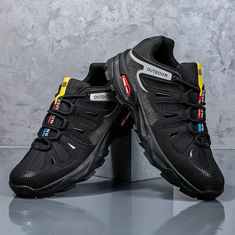 Schwarze Outdoor-Sneaker mit Klettverschluss, atmungsaktiv, rutschfest, Herren-Sportschuhe.