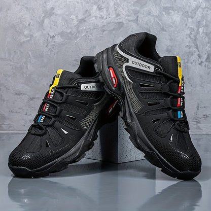 Schwarze Outdoor-Sneaker mit Klettverschluss, atmungsaktiv, rutschfest, Herren-Sportschuhe.