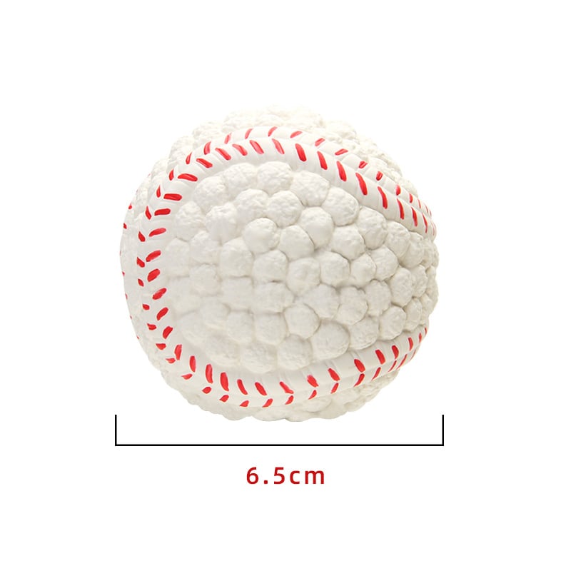 Weißer Hundespielzeugball, 6,5 cm, mit rotem Nahtmuster, aus Gummi, für Haustiere.
