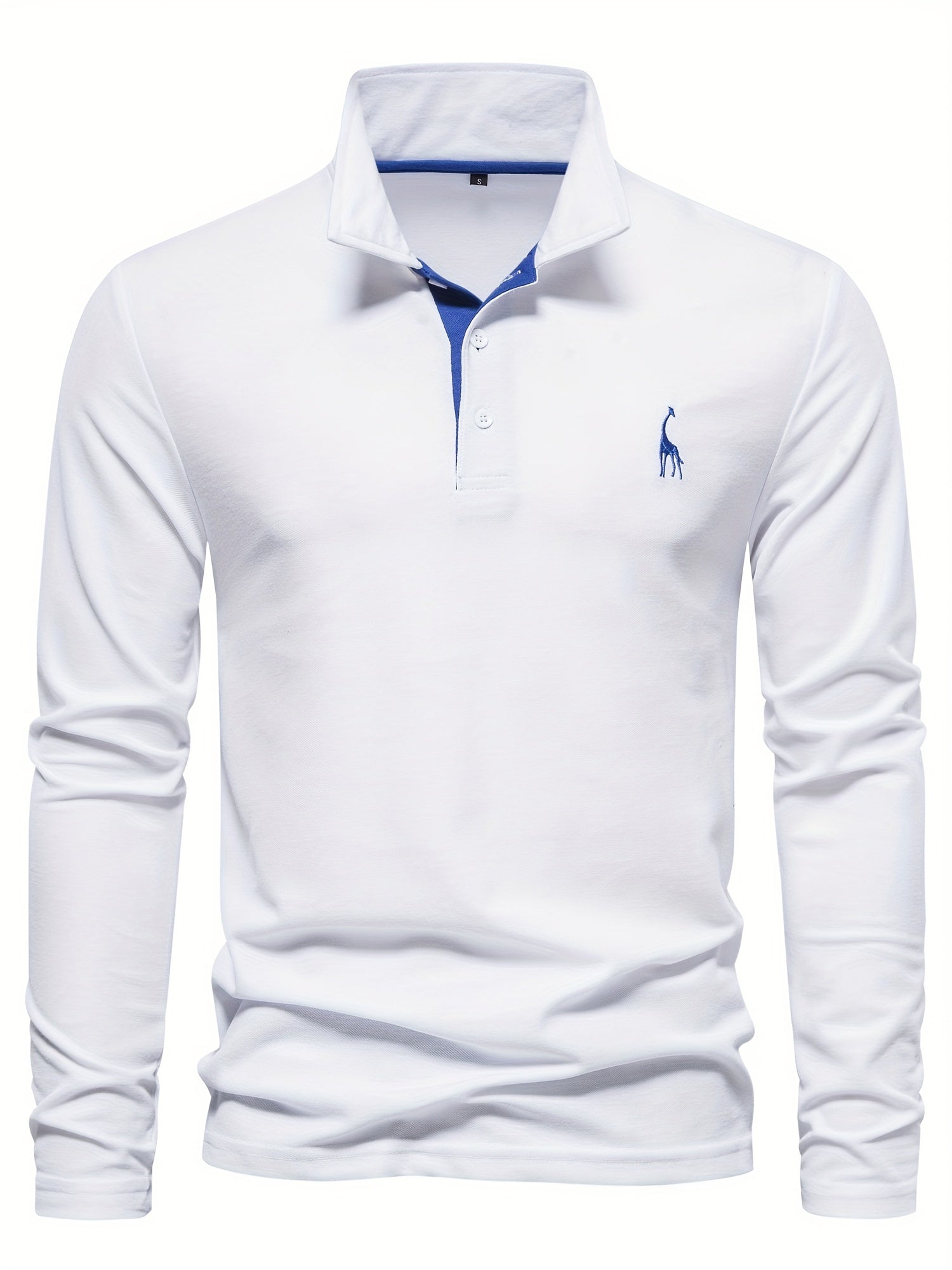 Weißes Herren-Poloshirt, langärmelig, Baumwolle, klassischer Kragen, elegantes Design.
