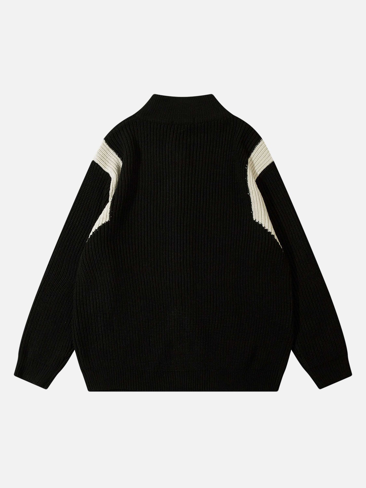Schwarzer Strickpullover mit weißen Streifen, Herrenmode, Winterkleidung, warm und stilvoll.