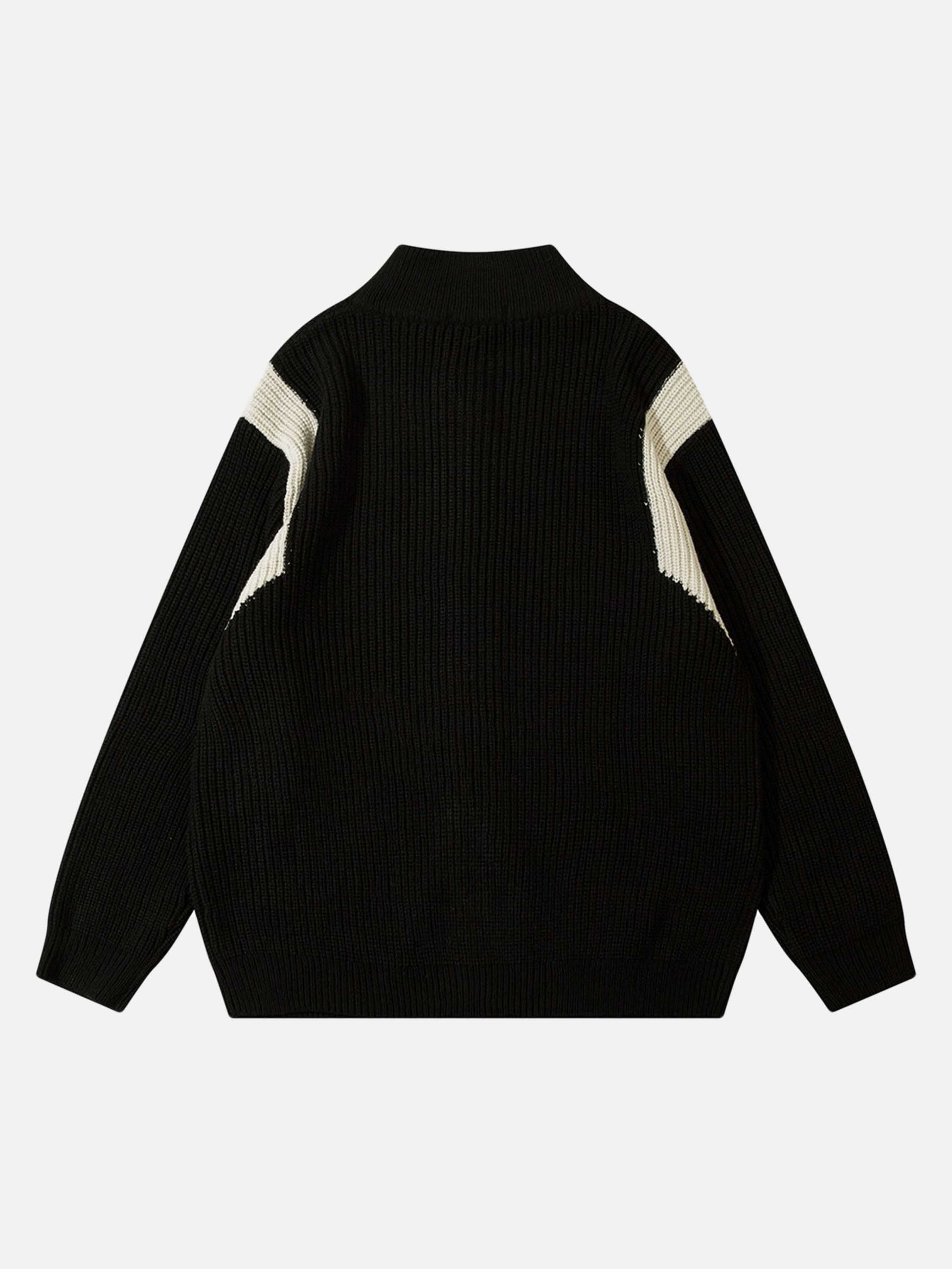 Schwarzer Strickpullover mit weißen Streifen, Herrenmode, Winterkleidung, warm und stilvoll.