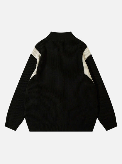 Schwarzer Strickpullover mit weißen Streifen, Herrenmode, Winterkleidung, warm und stilvoll.