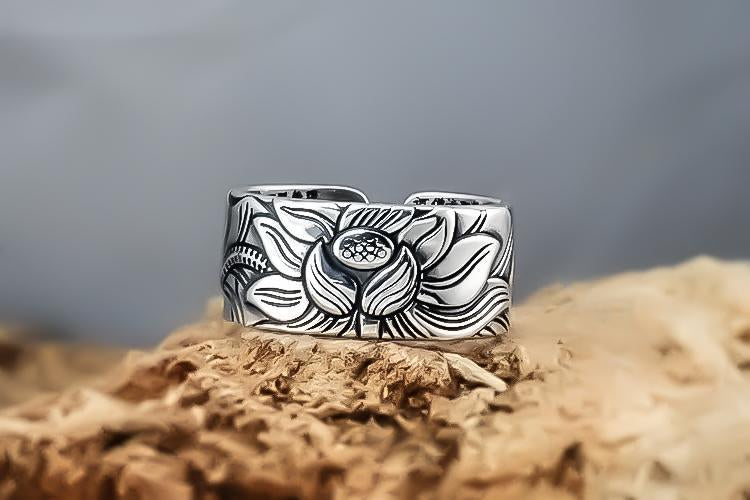 Silberring mit Blumenmuster, handgefertigt, Schmuck, Unisex, Geschenkidee, einzigartiges Design