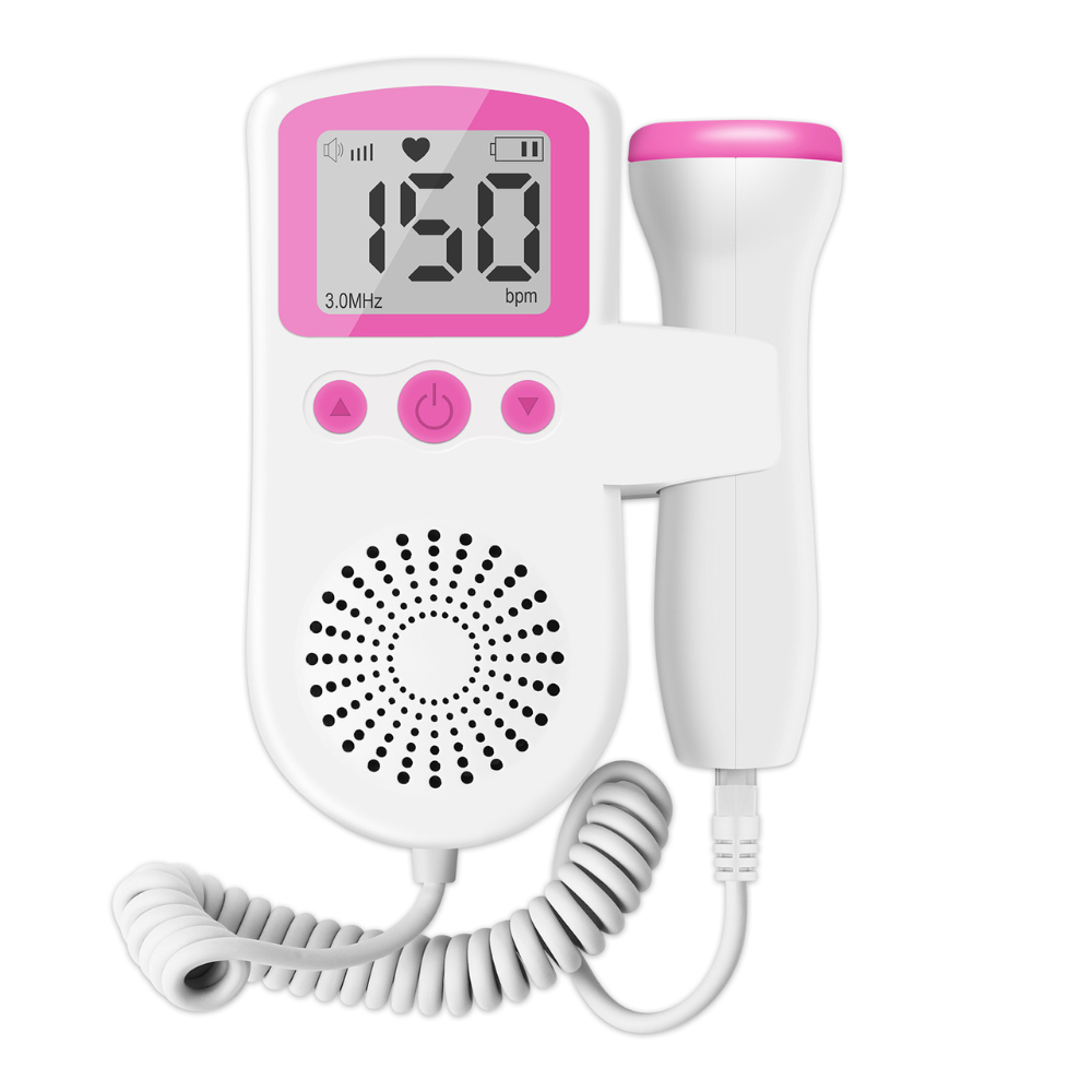 Tragbarer Fetal-Doppler, weiß-rosa, LCD-Anzeige, Herzfrequenzmessung, Schwangerschaftsmonitor.