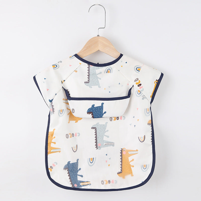 Baby-Lätzchen mit Dinosaurier-Muster, wasserdicht, weiß, Baumwolle, Klettverschluss, unisex.