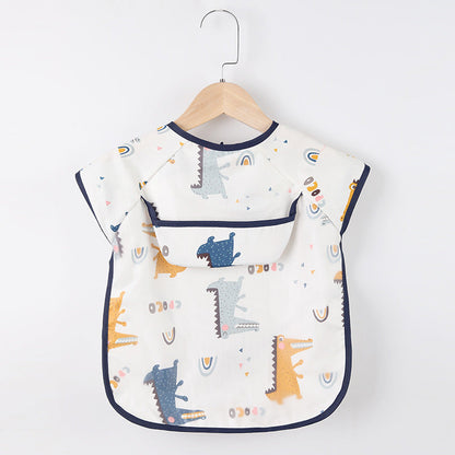 Baby-Lätzchen mit Dinosaurier-Muster, wasserdicht, weiß, Baumwolle, Klettverschluss, unisex.