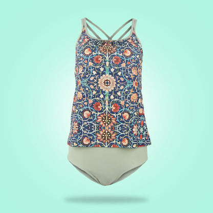 Bunter Tankini mit floralem Muster, Damen-Badeanzug, Sommermode, Strandbekleidung.