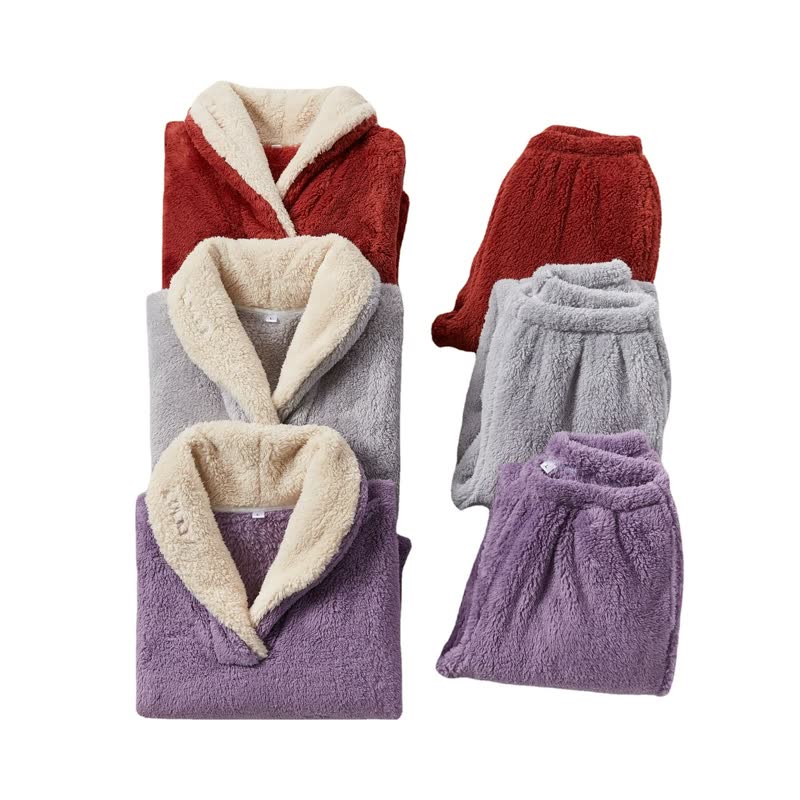 Damen Fleece-Bademantel Set, rot, grau, lila, weich, warm, gemütlich, Winterkleidung, Geschenkidee.