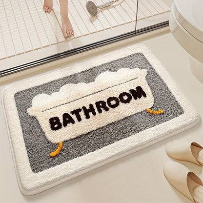 Badematte mit Badewannenmotiv, grau-weiß, rutschfest, saugfähig, Badezimmerteppich.
