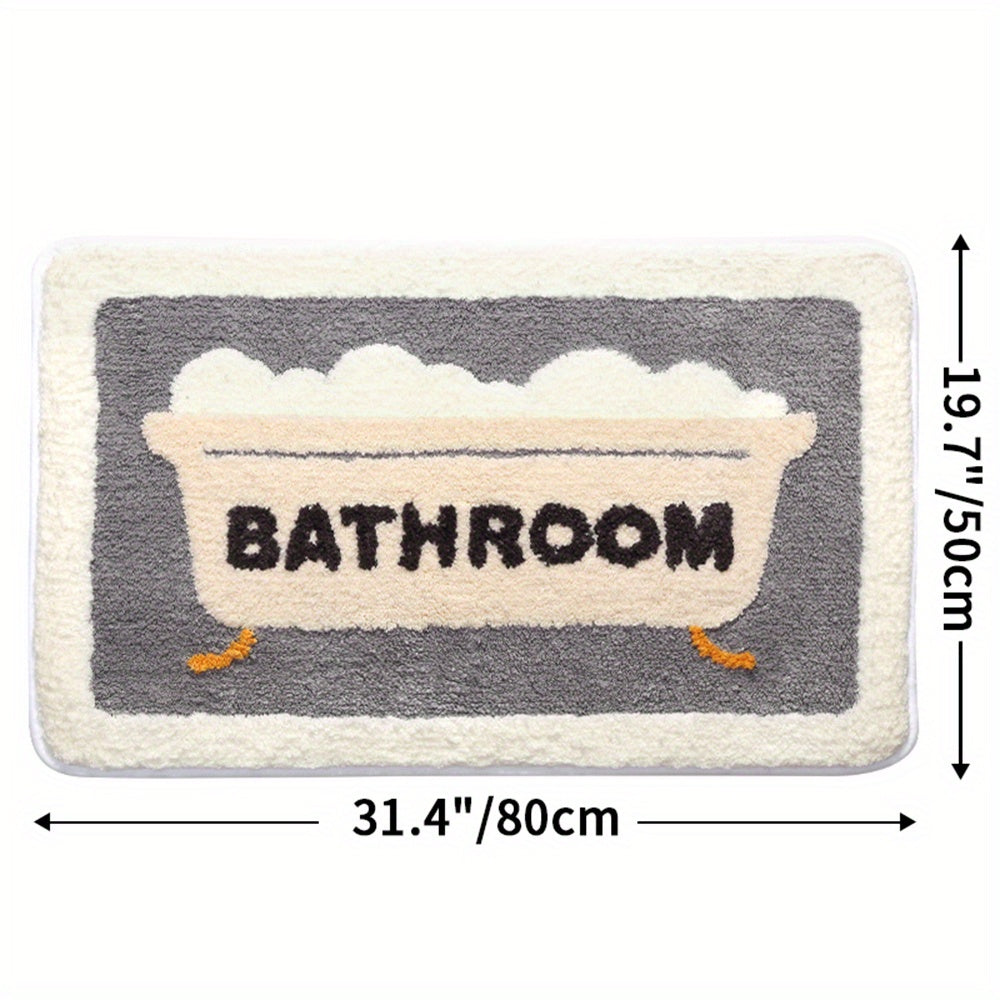 Badematte mit Badewannenmotiv, grau-weiß, 80x50 cm, rutschfest, Badezimmerteppich.