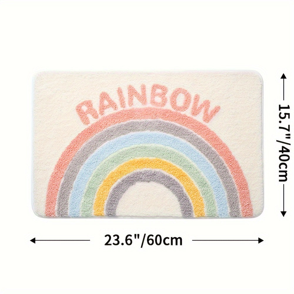 Bunter Regenbogen-Badteppich, 60x40 cm, rutschfest, weiche Baumwolle, Badezimmer-Dekoration.