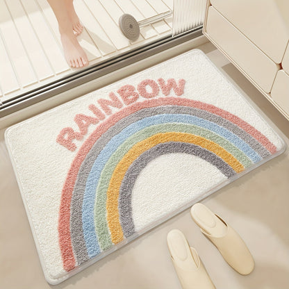 Bunter Regenbogen-Badteppich, rutschfest, saugfähig, Badezimmer-Dekoration, Pastellfarben.