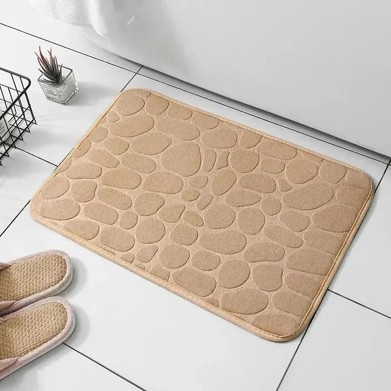 Beige Badematte rutschfest, Steinmuster, saugfähig, Badezimmerteppich, moderne Dekoration.