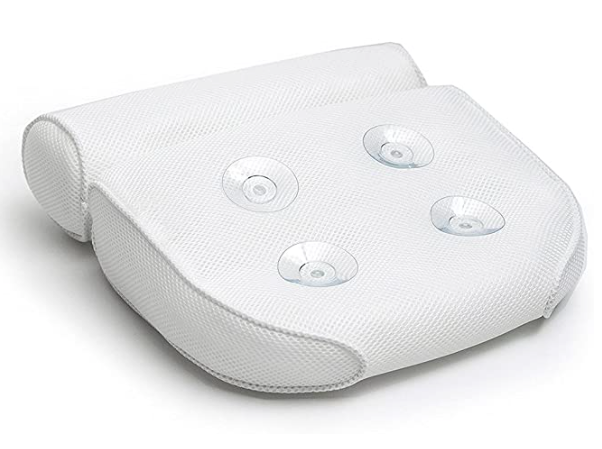 Weiße Badewannenkissen mit Saugnäpfen, ergonomisch, rutschfest, für Nackenstütze.