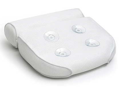 Weiße Badewannenkissen mit Saugnäpfen, ergonomisch, rutschfest, für Nackenstütze.