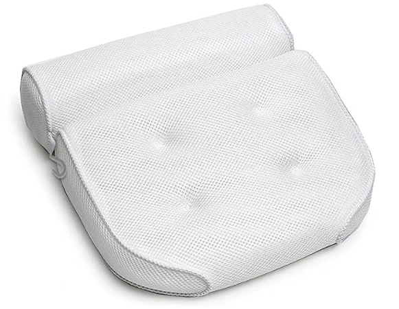 Weiße Badewannenkissen, ergonomisch, rutschfest, für Nacken- und Rückenunterstützung.