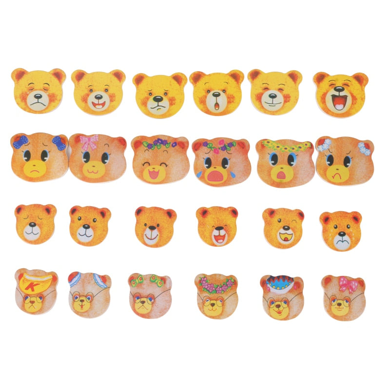Bunte Bärenaufkleber mit verschiedenen Gesichtsausdrücken, Emoji-Design, Kinderdekoration.