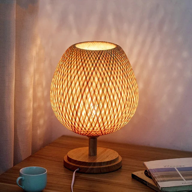 Vintage Bambus Tischlampe, handgefertigt, Holz, E27, Wohnzimmer Schlafzimmer Dekoration.