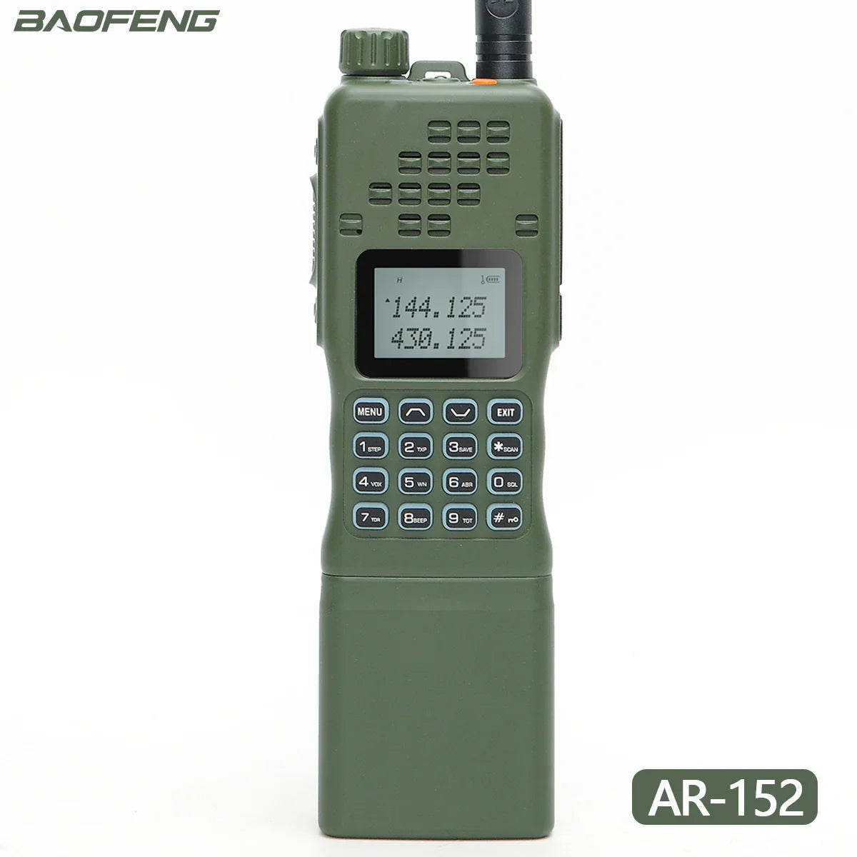 Baofeng AR-152 Funkgerät, olivgrün, tragbar, robust, mit Display und Tastenfeld, Outdoor-Kommunikation.