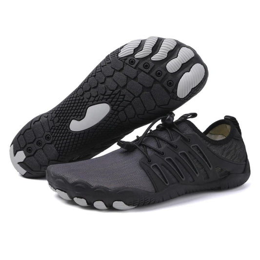 Schwarze Barfußschuhe, rutschfeste Sohle, atmungsaktiv, minimalistisches Design, Herren.