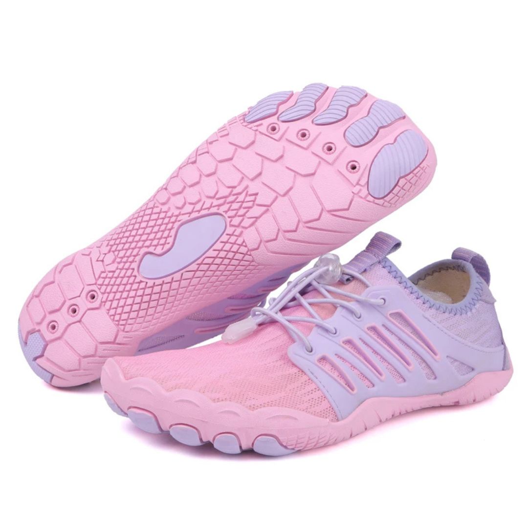 Rosa-lila Barfußschuhe für Damen, atmungsaktiv, rutschfest, leicht, ideal für Outdoor-Aktivitäten.