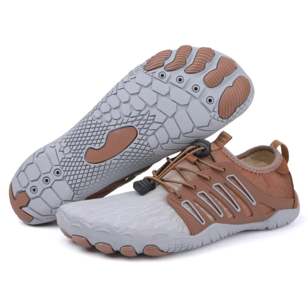 Barfußschuhe Herren, braun-grau, rutschfest, atmungsaktiv, Outdoor-Sportschuhe.