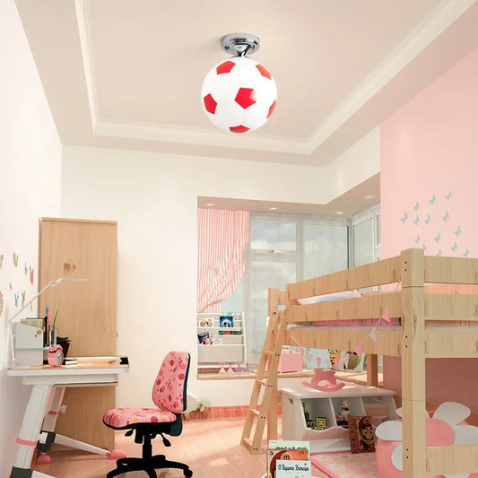 Moderne Deckenleuchte, Glas, LED, Kinderzimmer, Basketball-Design, rund, weiß-rot, Innenbeleuchtung.