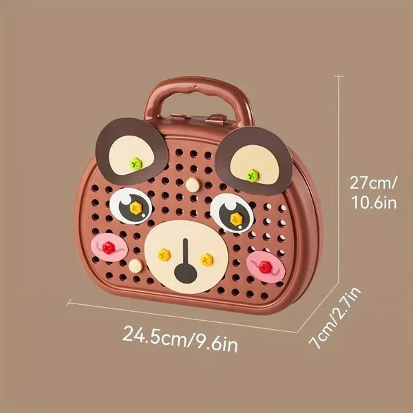 Brauner Bärenkoffer für Kinder, 24,5x27x7cm, Spielzeugaufbewahrung, Kunststoff, tragbar