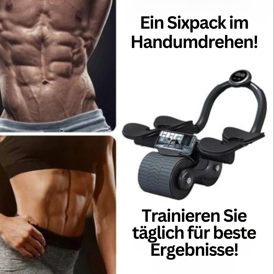 Bauchmuskeltrainer, schwarz, mit Rollen, für effektives Bauchtraining, Fitnessgerät.
