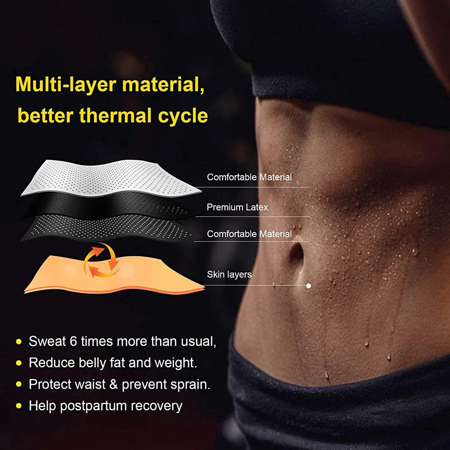 Schwarzer Neopren-Taillentrainer, schweißfördernd, Bauchmuskeltraining, Fitness, Abnehmen.