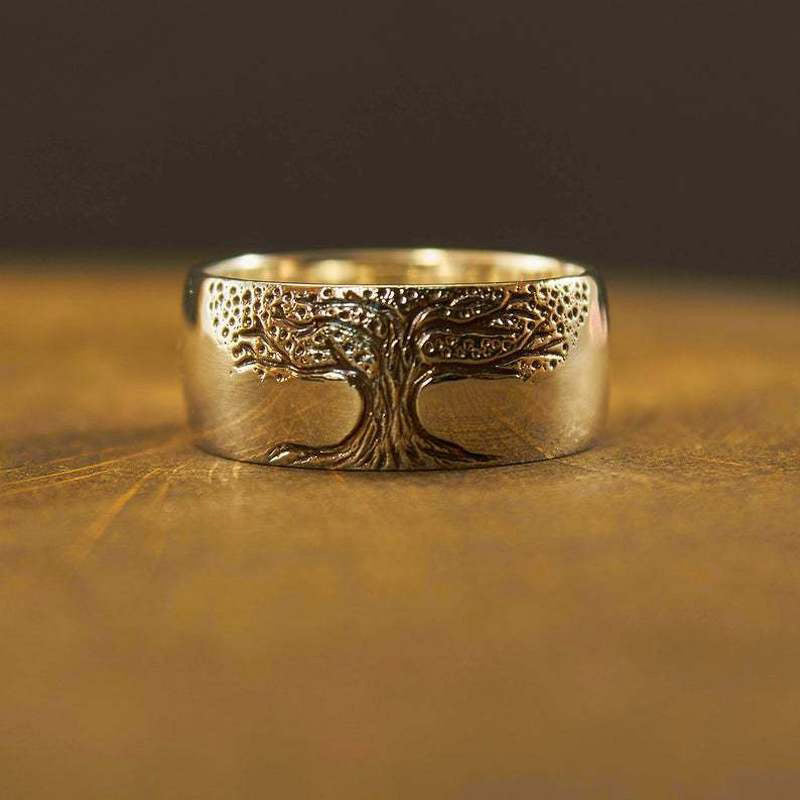 Silberring mit Lebensbaum-Motiv, handgefertigt, glänzend, Schmuck für Damen und Herren.