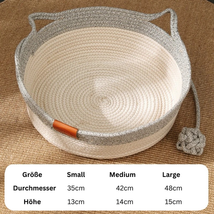 Runder Baumwollkorb mit Griffen, beige-grau, Aufbewahrung, 35cm Durchmesser, 13cm Höhe.