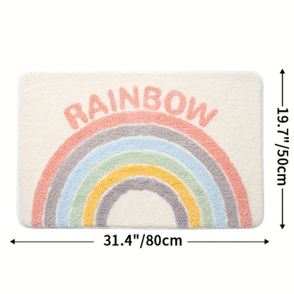 Bunter Regenbogen-Badteppich, 80x50 cm, rutschfest, weiche Baumwolle, Badezimmer-Dekoration.