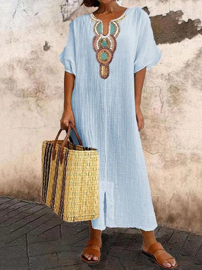 Kaftan-maxiklänning med broderier – Yasmin
