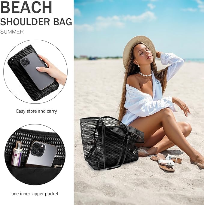 Fällbar mesh-strandväska med innerficka – köp 1, få 1 GRATIS