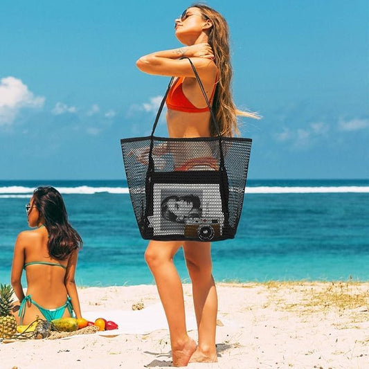 Fällbar mesh-strandväska med innerficka – köp 1, få 1 GRATIS