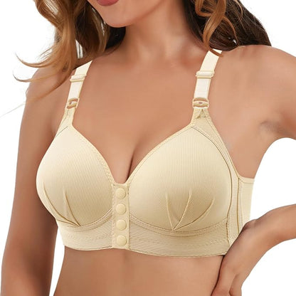 Damen-BH beige, nahtlos, verstellbare Träger, stützender Komfort, Alltagsunterwäsche.