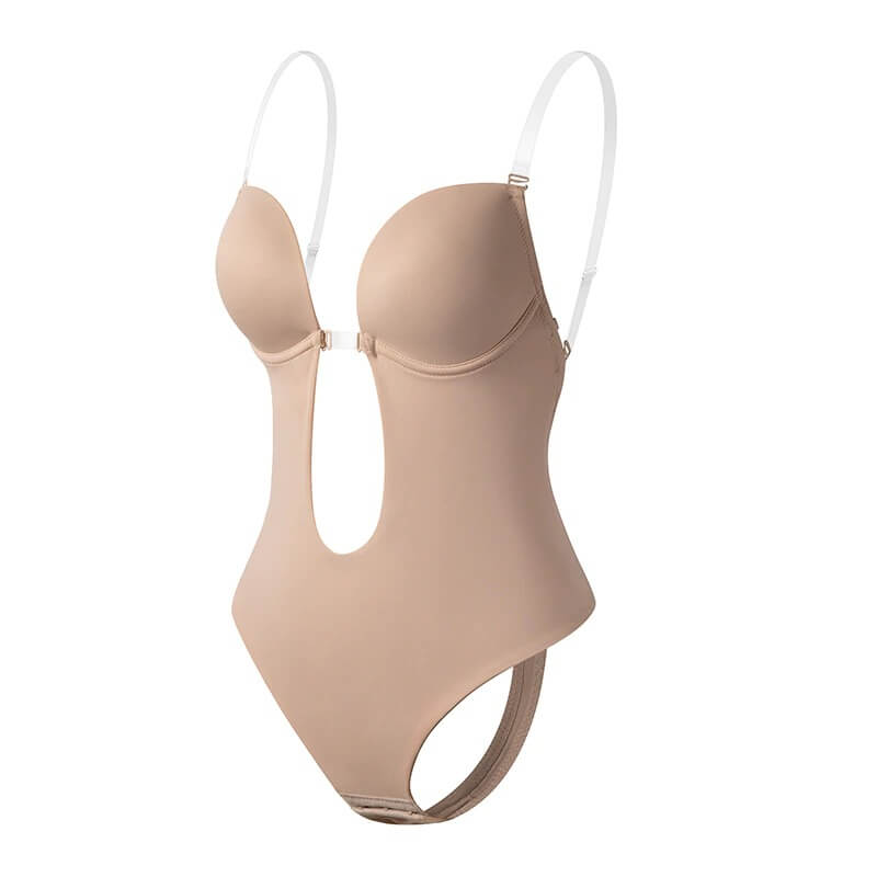Beiger trägerloser Body, nahtlos, unsichtbar, Damenunterwäsche, formend, verstellbare Träger.