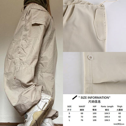 Beige Cargohose, Baumwolle, lässiger Stil, elastischer Bund, Taschen, Unisex-Mode.