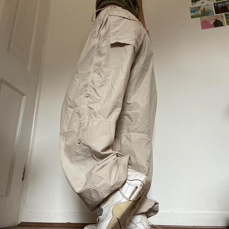 Beige Baggy-Hose aus Baumwolle, lässiger Stil, Streetwear, Unisex, modisch, bequem.