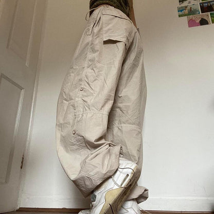 Beige Baggy-Hose aus Baumwolle, lässiger Stil, Streetwear, Unisex, modisch, bequem.