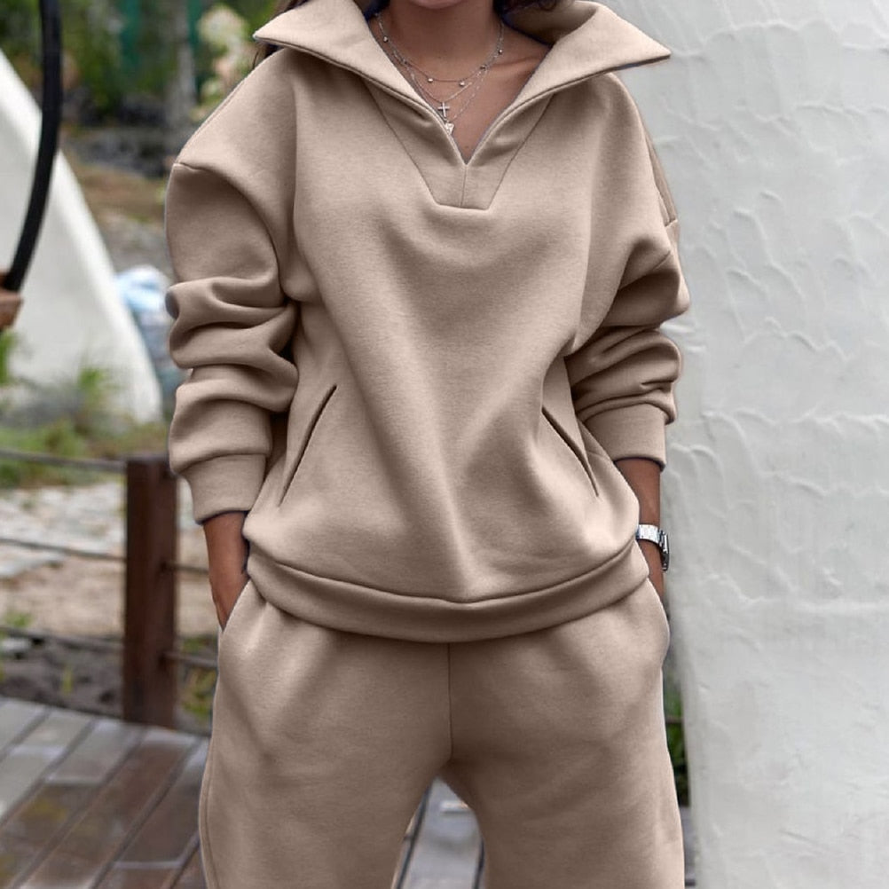 Beige Damen-Sweatshirt aus Baumwolle, lässig, mit Reißverschluss, modisch und bequem.